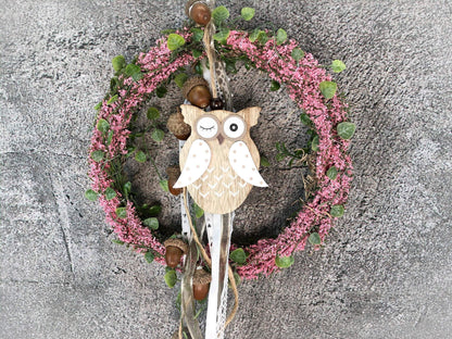 Türkranz Heide Eule Herbst Herbstlich Türschmuck Modern Wunschfarbe Wunschgröße Tür Schmuck ganzjährig – handgemacht aus Seiden- und Kunstblumen, langlebig & pflegeleicht von SarahsFlowerStudio