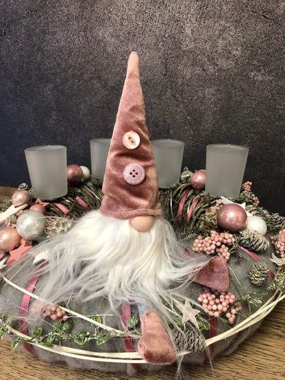 Adventskranz Gläser Wichtel Kugel Sterne Draht Tanne Filz Haltbar Künstlich – handgemacht aus Seiden- und Kunstblumen, langlebig & pflegeleicht von SarahsFlowerStudio
