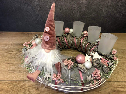 Adventskranz Gläser Wichtel Kugel Sterne Draht Tanne Filz Haltbar Künstlich – handgemacht aus Seiden- und Kunstblumen, langlebig & pflegeleicht von SarahsFlowerStudio