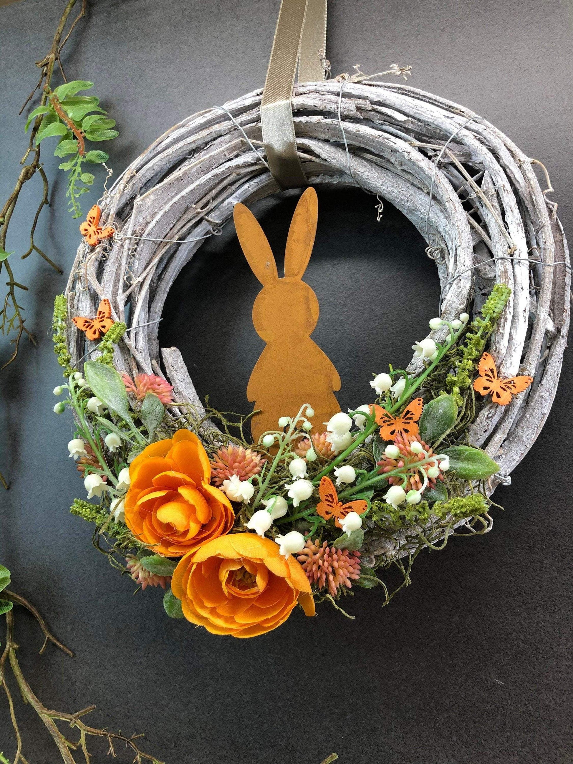 Osterkranz Türdeko Wunschfarbe – Frühlingskranz mit Hasen & Maiglöckchen – Türkranz – SarahsFlowerStudio