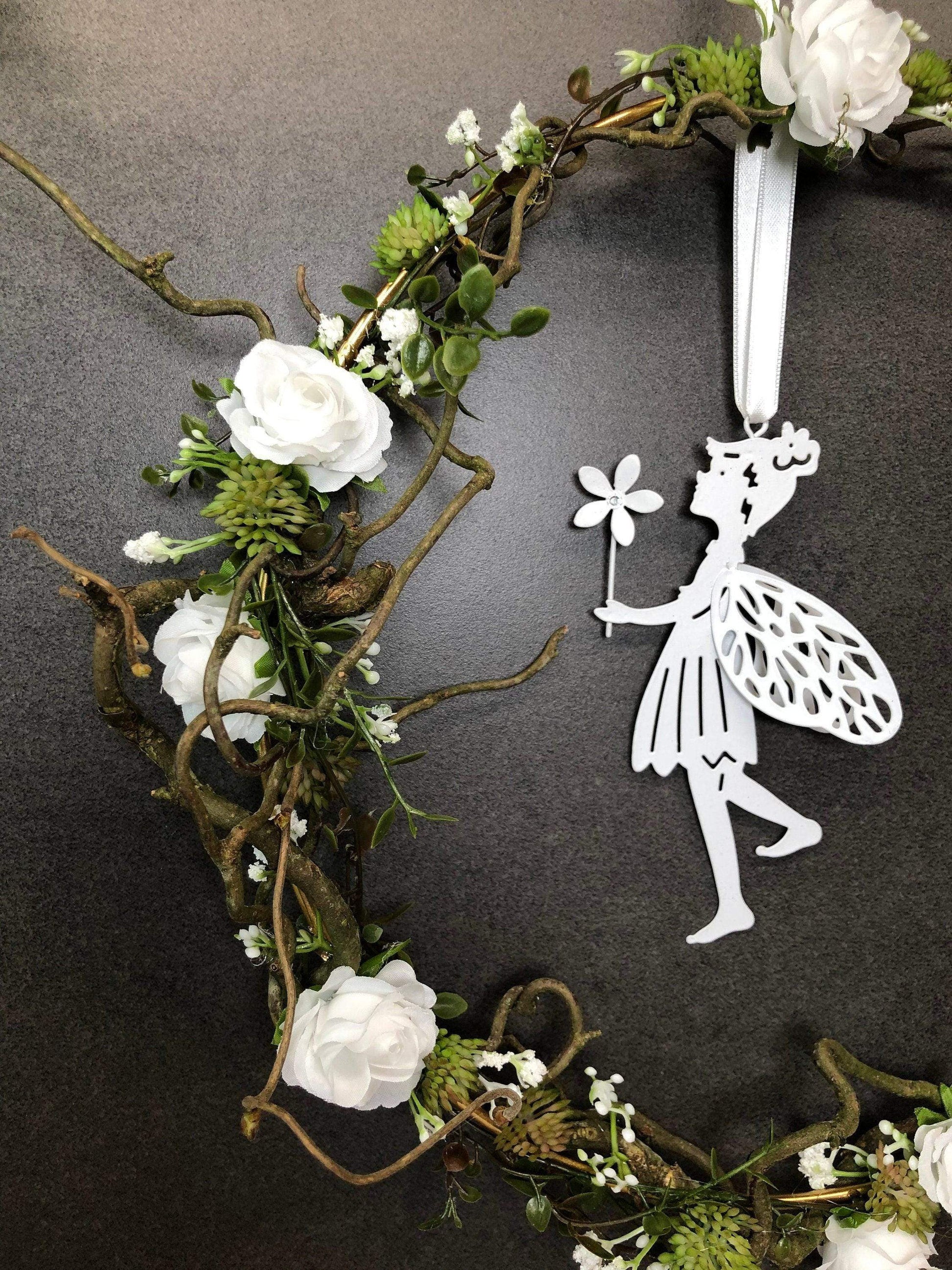 Türkranz ganzjährig Modern Türdeko Tür Schmuck Wunschgröße ganzjährig Fee Boho Band Fee Ring Goldring Metallring Herbst – handgemacht aus Seiden- und Kunstblumen, langlebig & pflegeleicht von SarahsFlowerStudio