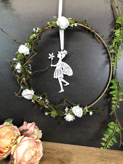 Türkranz ganzjährig Modern Türdeko Tür Schmuck Wunschgröße ganzjährig Fee Boho Band Fee Ring Goldring Metallring Herbst – handgemacht aus Seiden- und Kunstblumen, langlebig & pflegeleicht von SarahsFlowerStudio