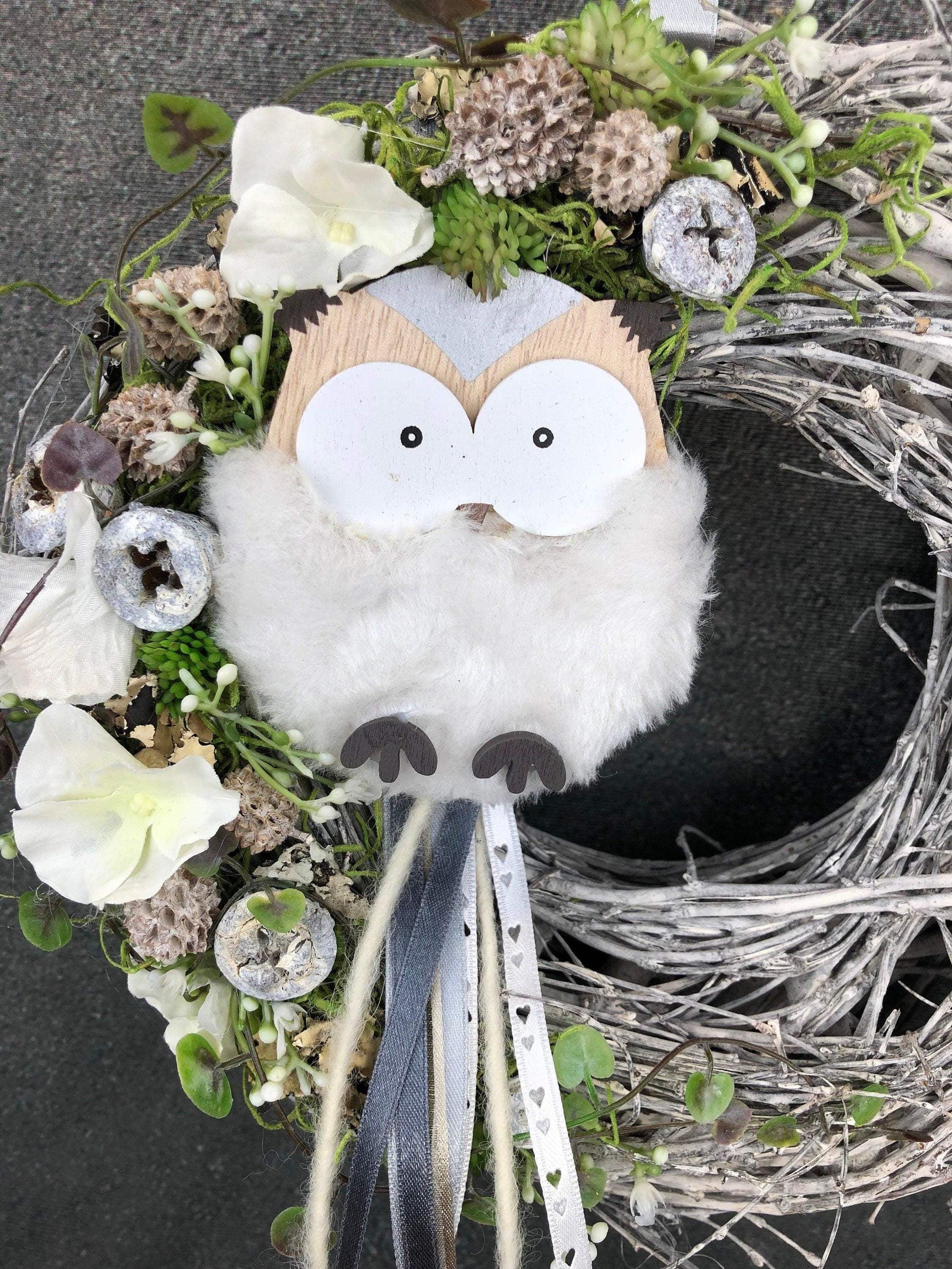 Türkranz Türdeko Türschmuck Eule Modern ganzjährig Tür Schmuck Herbst – handgemacht aus Seiden- und Kunstblumen, langlebig & pflegeleicht von SarahsFlowerStudio
