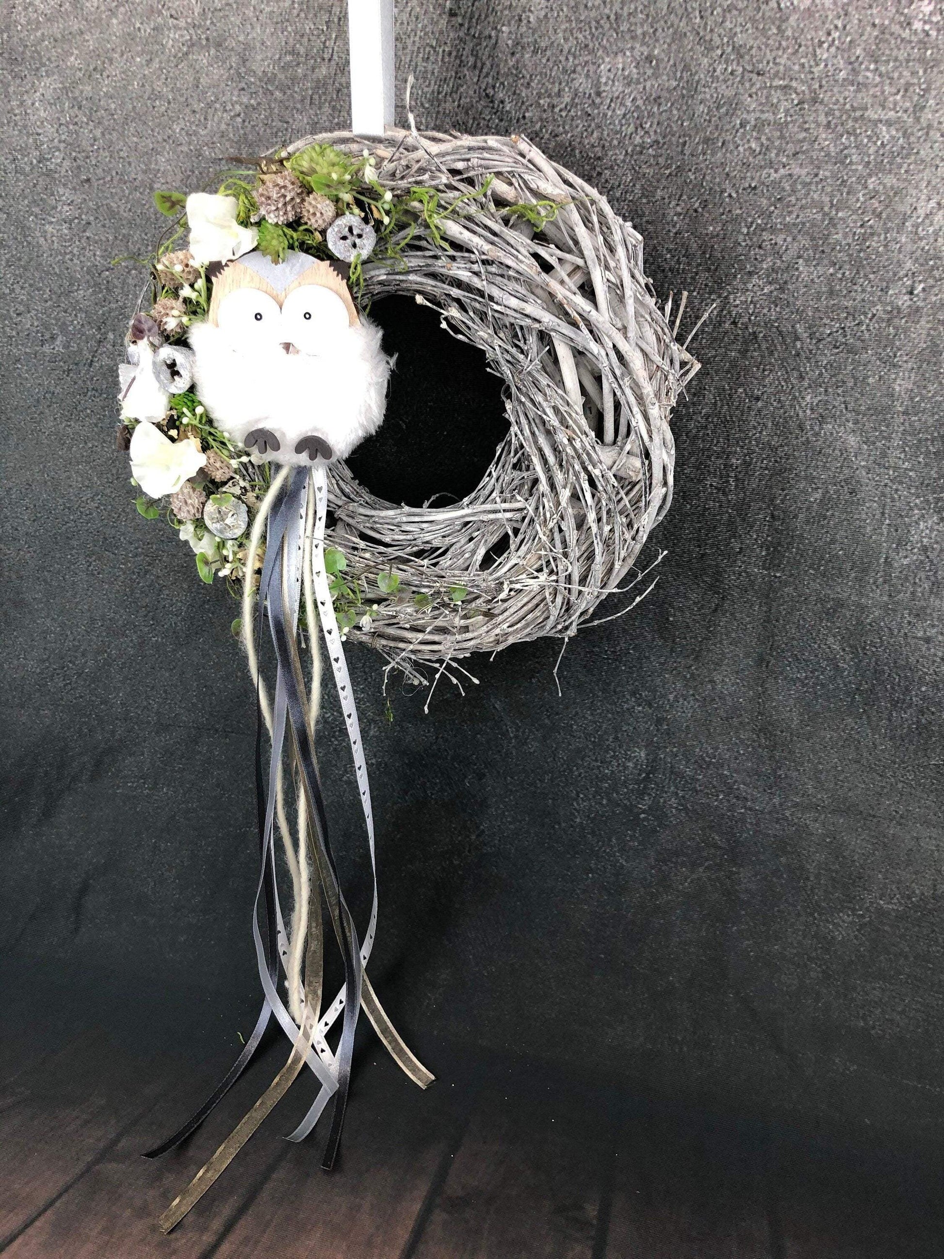 Türkranz Türdeko Türschmuck Eule Modern ganzjährig Tür Schmuck Herbst – handgemacht aus Seiden- und Kunstblumen, langlebig & pflegeleicht von SarahsFlowerStudio
