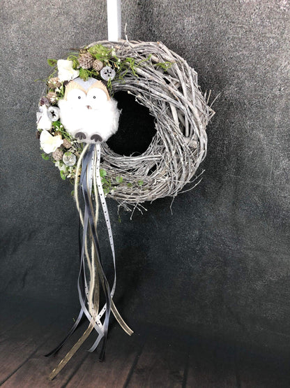 Türkranz Türdeko Türschmuck Eule Modern ganzjährig Tür Schmuck Herbst – handgemacht aus Seiden- und Kunstblumen, langlebig & pflegeleicht von SarahsFlowerStudio