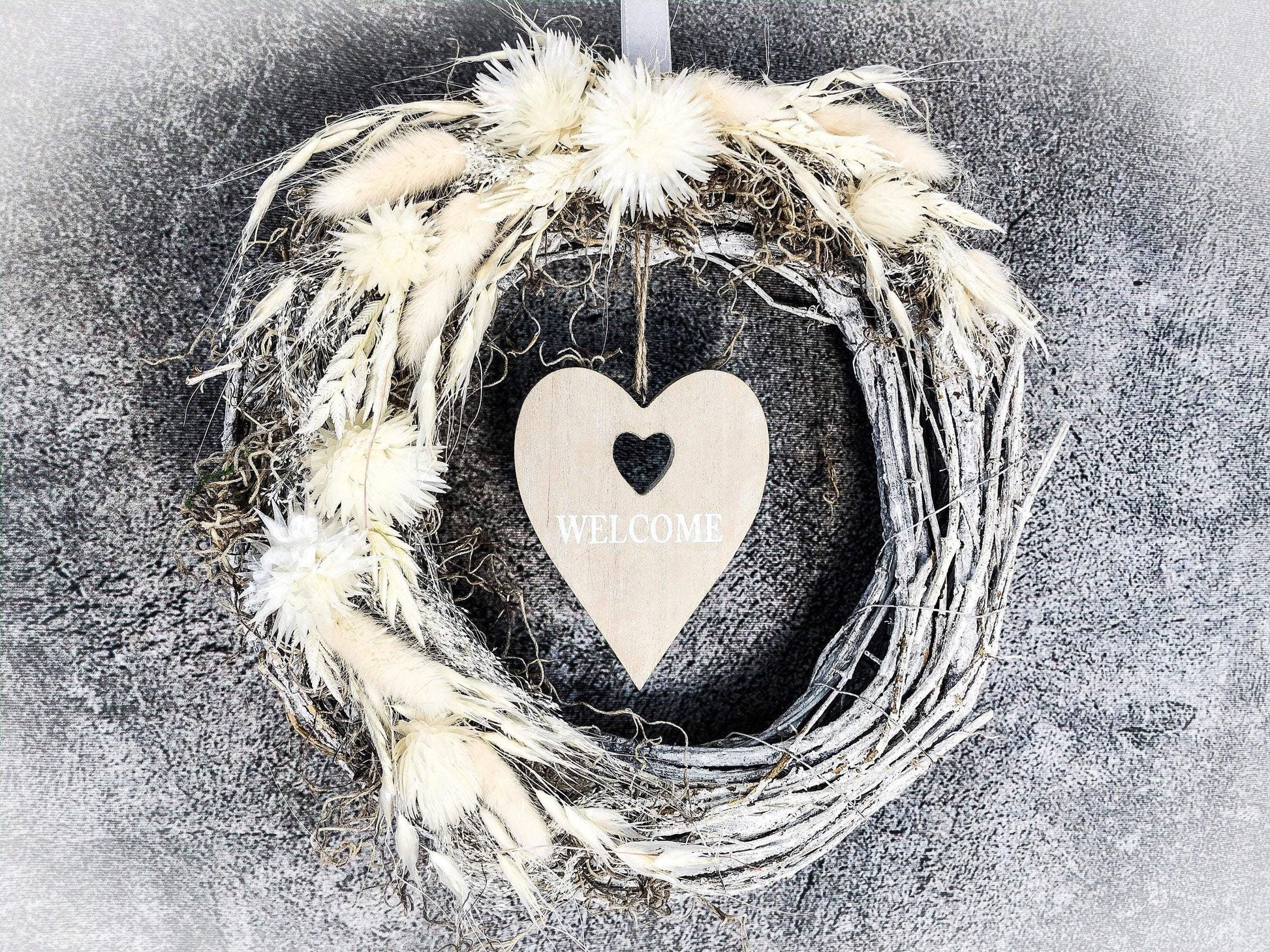 Türkranz Kranz Türschmuck Welcome Herz Gräser Herbst Herbstlich Trockenblumen Trockenmaterial Natur natürlich dried bouquet dried Flowers – handgemacht aus Seiden- und Kunstblumen, langlebig & pflegeleicht von SarahsFlowerStudio