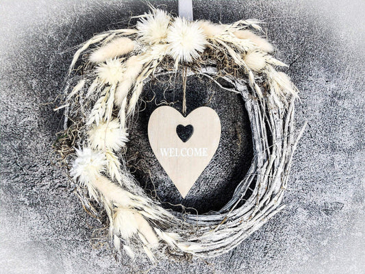 Türkranz Kranz Türschmuck Welcome Herz Gräser Herbst Herbstlich Trockenblumen Trockenmaterial Natur natürlich dried bouquet dried Flowers – handgemacht aus Seiden- und Kunstblumen, langlebig & pflegeleicht von SarahsFlowerStudio