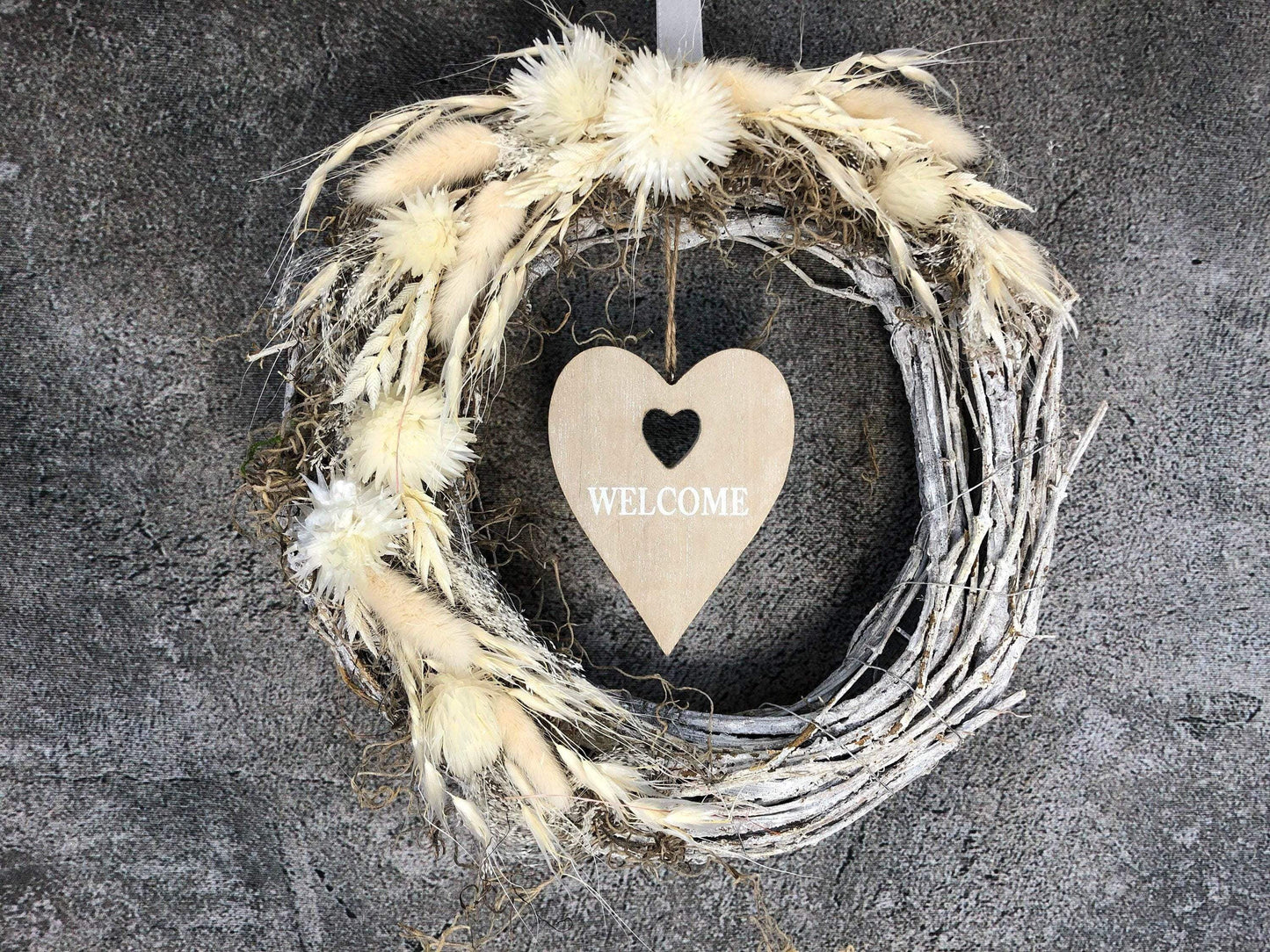 Türkranz Kranz Türschmuck Welcome Herz Gräser Herbst Herbstlich Trockenblumen Trockenmaterial Natur natürlich dried bouquet dried Flowers – handgemacht aus Seiden- und Kunstblumen, langlebig & pflegeleicht von SarahsFlowerStudio