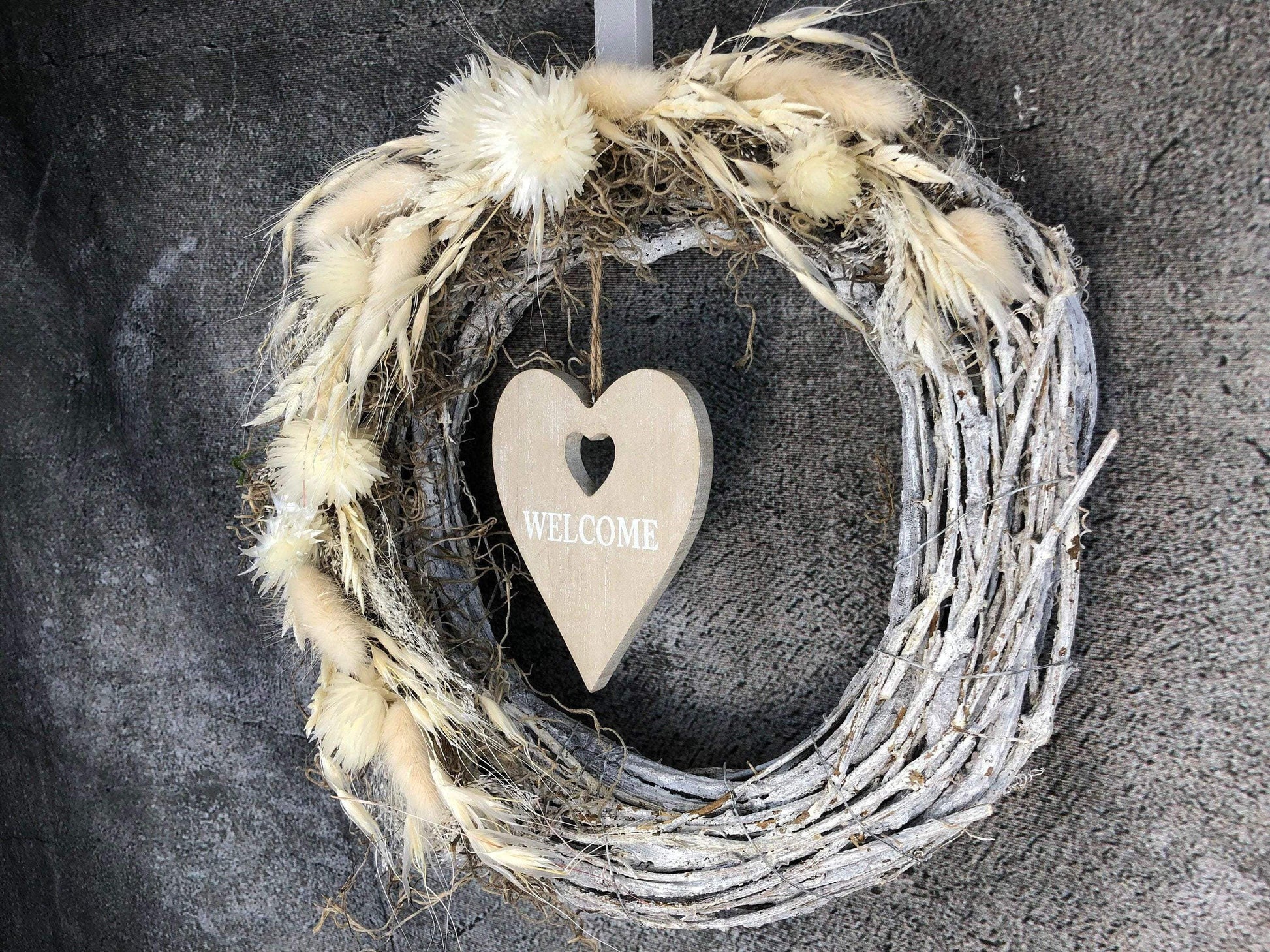 Türkranz Kranz Türschmuck Welcome Herz Gräser Herbst Herbstlich Trockenblumen Trockenmaterial Natur natürlich dried bouquet dried Flowers – handgemacht aus Seiden- und Kunstblumen, langlebig & pflegeleicht von SarahsFlowerStudio