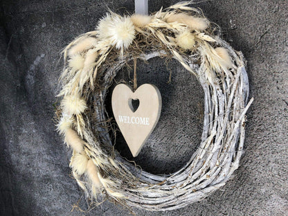 Türkranz Kranz Türschmuck Welcome Herz Gräser Herbst Herbstlich Trockenblumen Trockenmaterial Natur natürlich dried bouquet dried Flowers – handgemacht aus Seiden- und Kunstblumen, langlebig & pflegeleicht von SarahsFlowerStudio