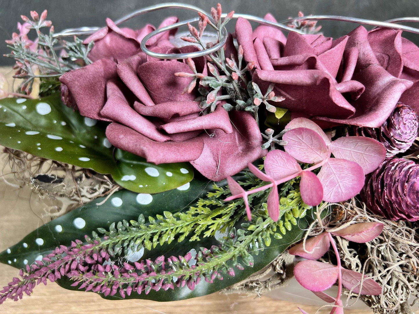 Grabschmuck Herz Rose Seidenblumen – würdevoll & langlebig – für Außen – Grabgesteck – SarahsFlowerStudio