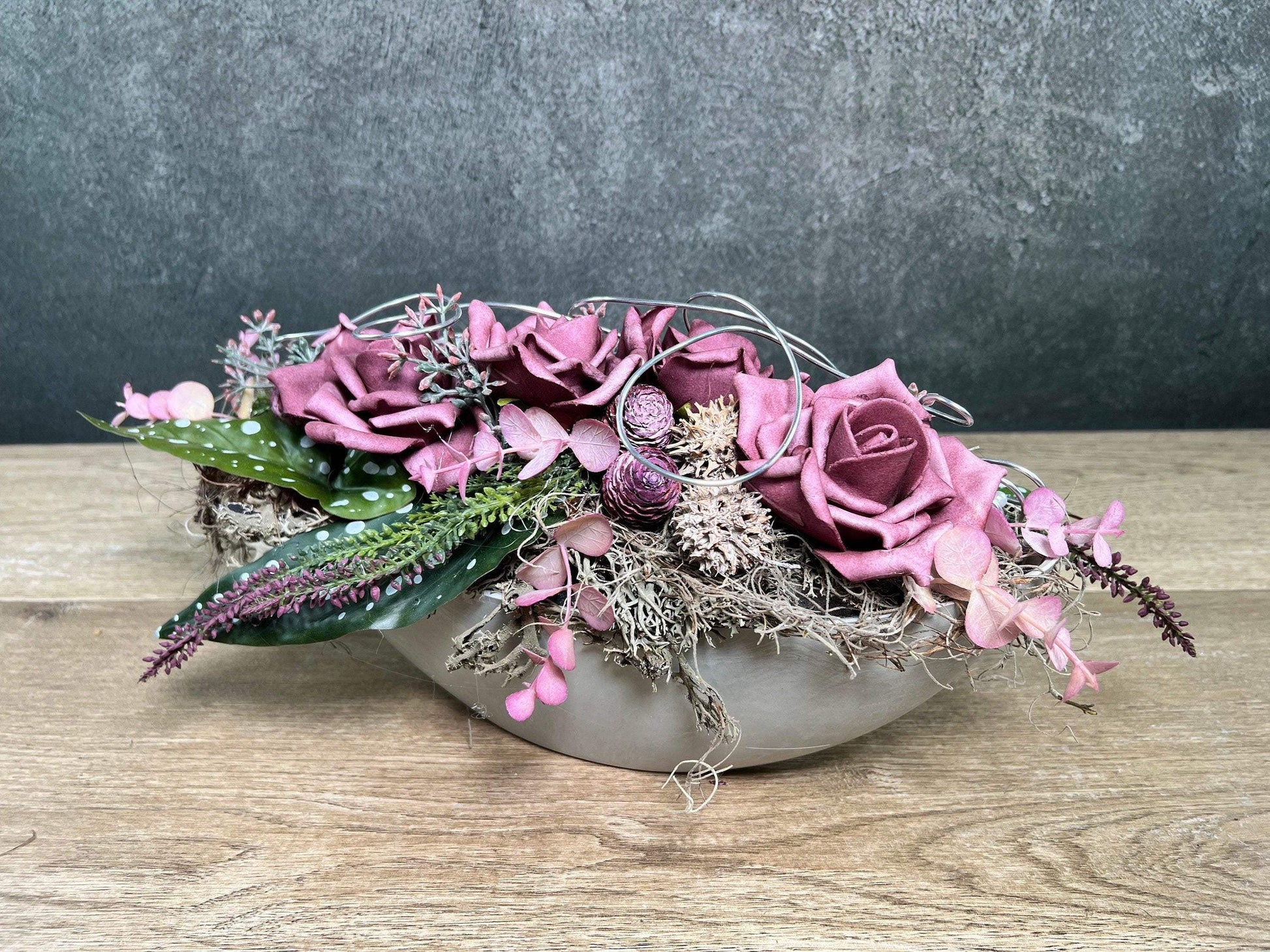 Grabschmuck Herz Rose Seidenblumen – würdevoll & langlebig – für Außen – Grabgesteck – SarahsFlowerStudio
