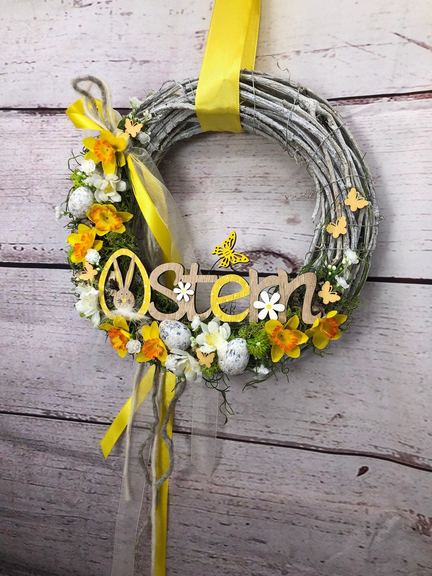 Frühlingskranz Türkranz Maiglöckchen & Hasen – Osterdeko Seidenblumen handgefertigt – Türkranz – SarahsFlowerStudio