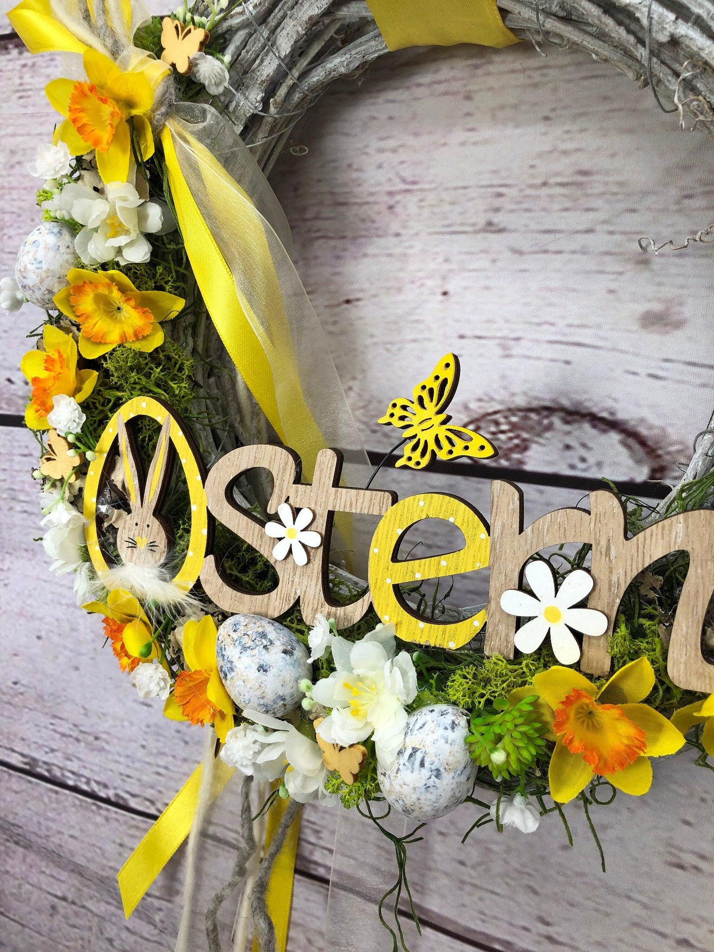 Frühlingskranz Türkranz Maiglöckchen & Hasen – Osterdeko Seidenblumen handgefertigt – Türkranz – SarahsFlowerStudio