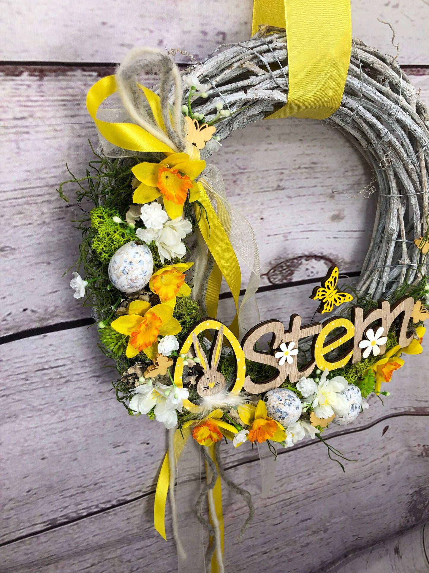 Frühlingskranz Türkranz Maiglöckchen & Hasen – Osterdeko Seidenblumen handgefertigt – Türkranz – SarahsFlowerStudio