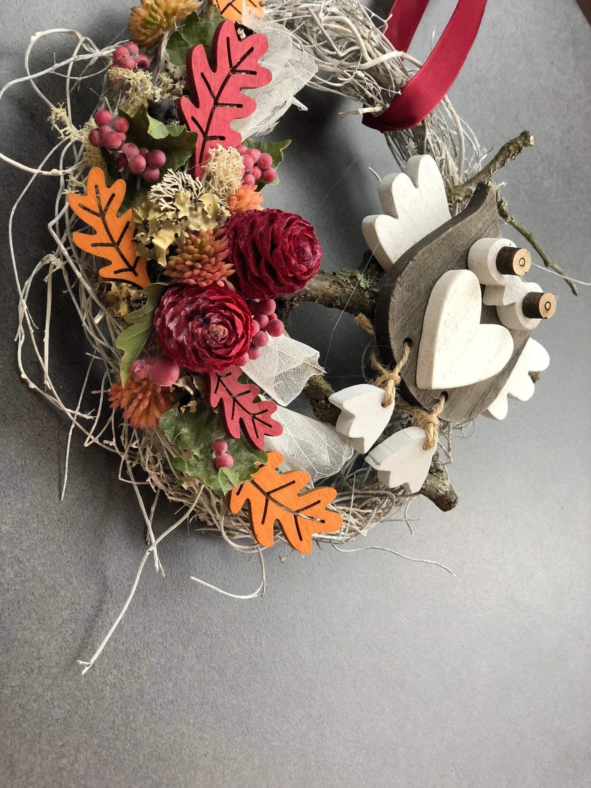 Türkranz 22cm Türdeko Türschmuck Eule Modern Tür Schmuck Herbst herbstlich ganzjährig Herbst – handgemacht aus Seiden- und Kunstblumen, langlebig & pflegeleicht von SarahsFlowerStudio