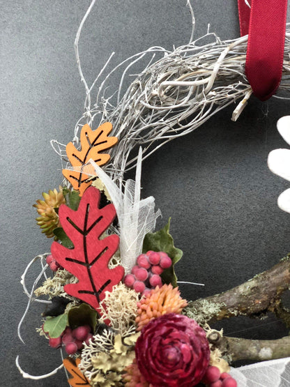 Türkranz 22cm Türdeko Türschmuck Eule Modern Tür Schmuck Herbst herbstlich ganzjährig Herbst – handgemacht aus Seiden- und Kunstblumen, langlebig & pflegeleicht von SarahsFlowerStudio