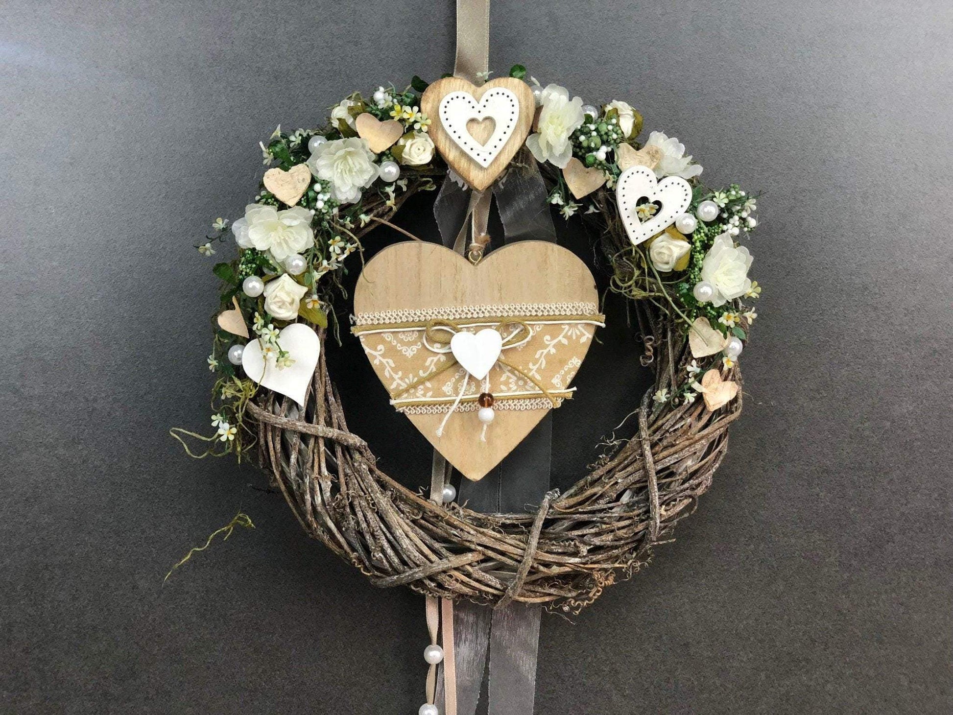 Türkranz 26cm Türdeko Türschmuck Herz Modern ganzjährig Tür Schmuck Herbst – handgemacht aus Seiden- und Kunstblumen, langlebig & pflegeleicht von SarahsFlowerStudio