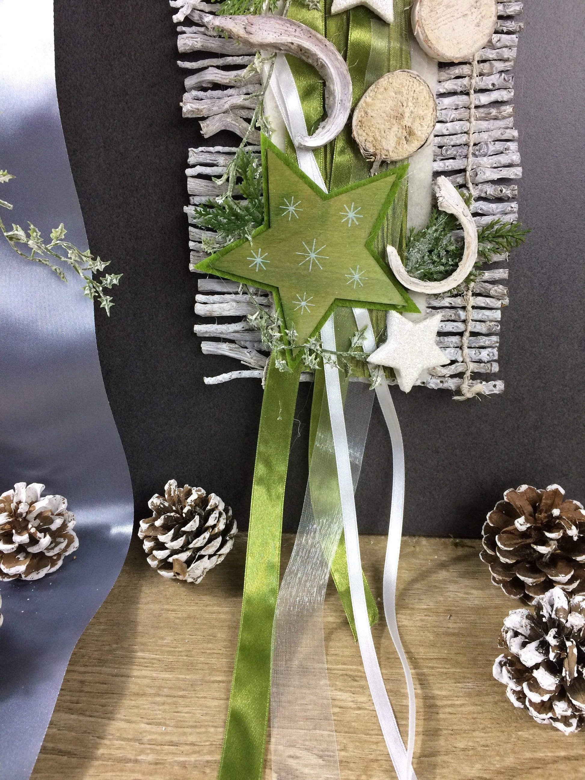 Weihnachten Advent Türdeko Türdekoration Türkranz Stern Birke Reebmatte – handgemacht aus Seiden- und Kunstblumen, langlebig & pflegeleicht von SarahsFlowerStudio