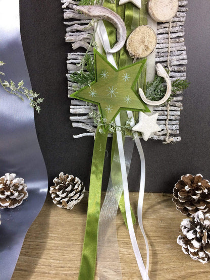 Weihnachten Advent Türdeko Türdekoration Türkranz Stern Birke Reebmatte – handgemacht aus Seiden- und Kunstblumen, langlebig & pflegeleicht von SarahsFlowerStudio
