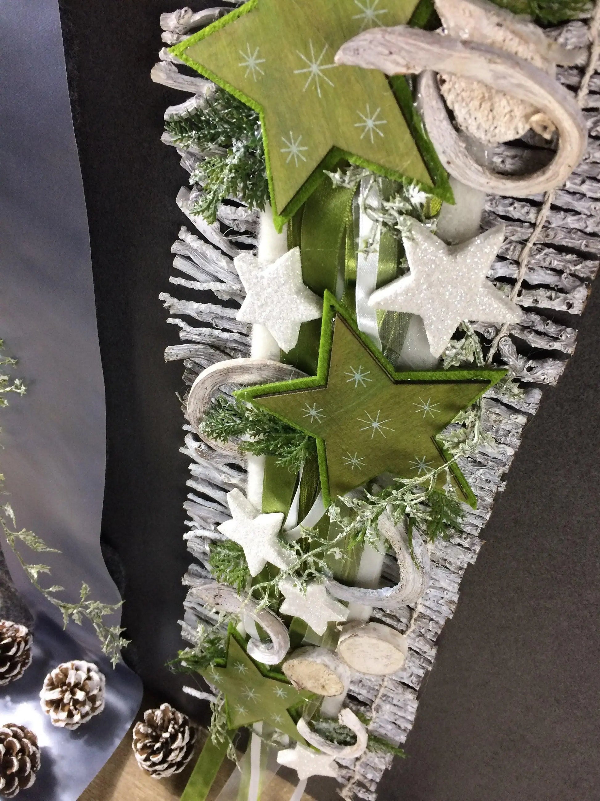 Weihnachten Advent Türdeko Türdekoration Türkranz Stern Birke Reebmatte – handgemacht aus Seiden- und Kunstblumen, langlebig & pflegeleicht von SarahsFlowerStudio