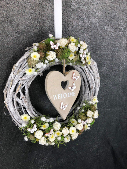 Türkranz Türdeko Türschmuck Herz Welcome Modern ganzjährig Tür Schmuck Herbst – handgemacht aus Seiden- und Kunstblumen, langlebig & pflegeleicht von SarahsFlowerStudio