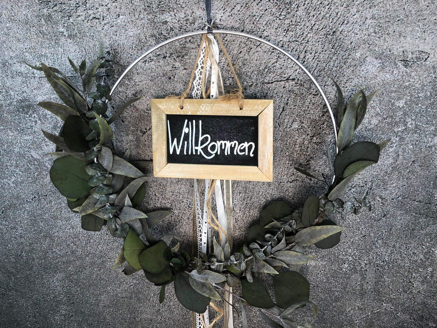 Türkranz Tafel Willkommen Herbst Kranz Ring Eukalyptus Wandkranz Trockenblumen Natur natürlich Hoop Herbst Herbstlich – handgemacht aus Seiden- und Kunstblumen, langlebig & pflegeleicht von SarahsFlowerStudio