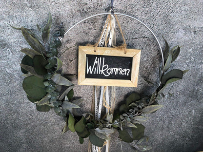 Türkranz Tafel Willkommen Herbst Kranz Ring Eukalyptus Wandkranz Trockenblumen Natur natürlich Hoop Herbst Herbstlich – handgemacht aus Seiden- und Kunstblumen, langlebig & pflegeleicht von SarahsFlowerStudio