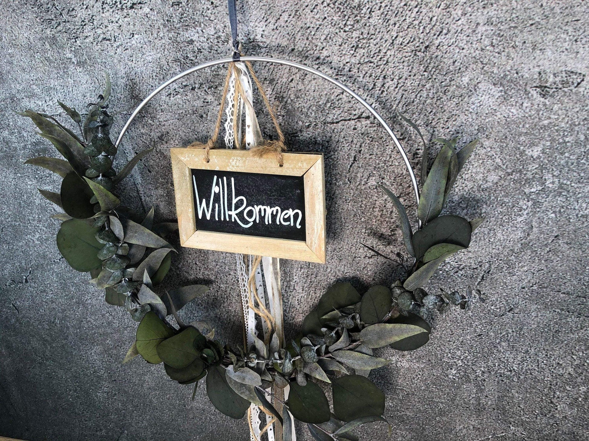 Türkranz Tafel Willkommen Herbst Kranz Ring Eukalyptus Wandkranz Trockenblumen Natur natürlich Hoop Herbst Herbstlich – handgemacht aus Seiden- und Kunstblumen, langlebig & pflegeleicht von SarahsFlowerStudio