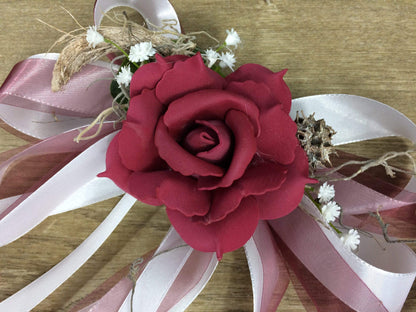 2 Autoschleifen für Seitenspiegel Kirchenbank in Wunschfarbe große Schleife Dekoration Rose – handgemacht aus Seiden- und Kunstblumen, langlebig & pflegeleicht von SarahsFlowerStudio