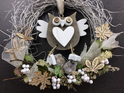 Türkranz 22cm Türdeko Türschmuck Eule Modern Tür Schmuck Herbst herbstlich ganzjährig Herbst – handgemacht aus Seiden- und Kunstblumen, langlebig & pflegeleicht von SarahsFlowerStudio