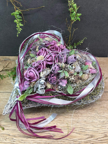 Grabgesteck Grabschmuck Herz Wunschgröße Grabdekoration Grabschmuck Allerheiligen – handgemacht aus Seiden- und Kunstblumen, langlebig & pflegeleicht von SarahsFlowerStudio