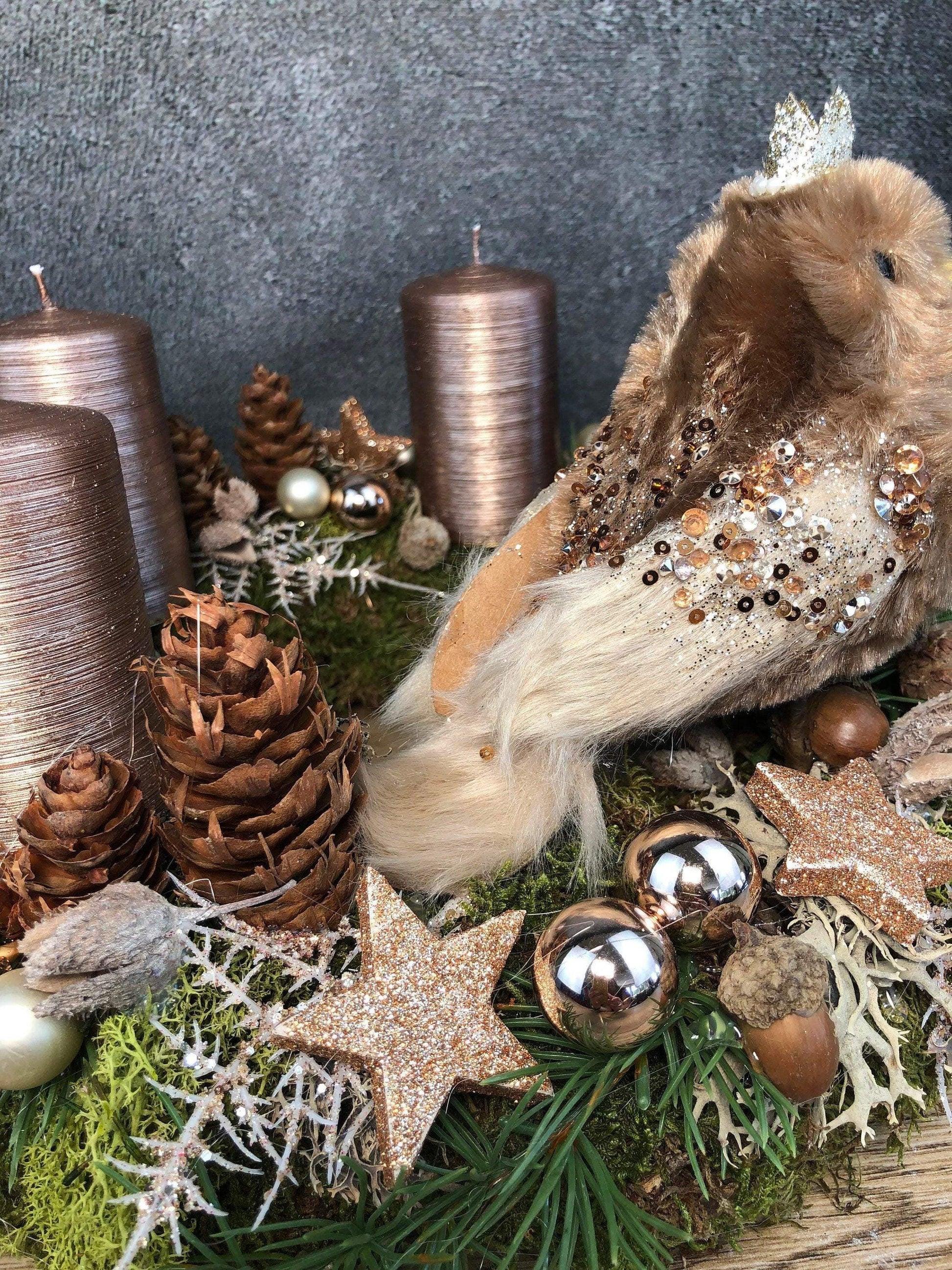 Adventskranz Adventskalender Vogel Zapfen Moos Sterne Kerzen Tanne Zweige Modern Natürlich Getrocknet Künstlich Haltbar – handgemacht aus Seiden- und Kunstblumen, langlebig & pflegeleicht von SarahsFlowerStudio