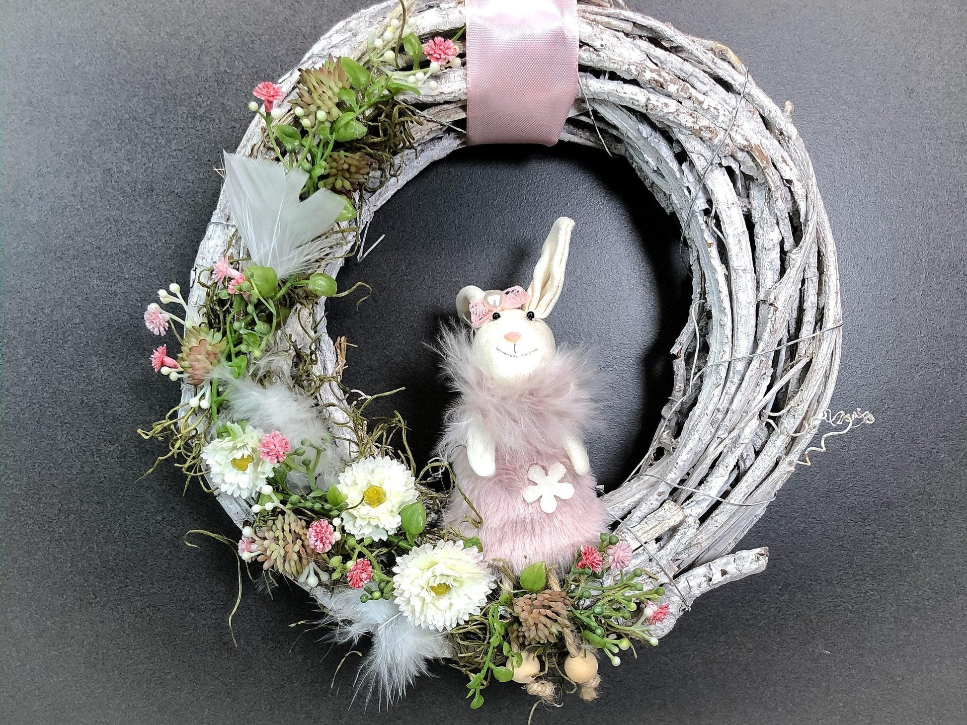 Frühlingskranz Haustür Seidenblumen – Osterkranz mit Hasen & Maiglöckchen – Türkranz – SarahsFlowerStudio