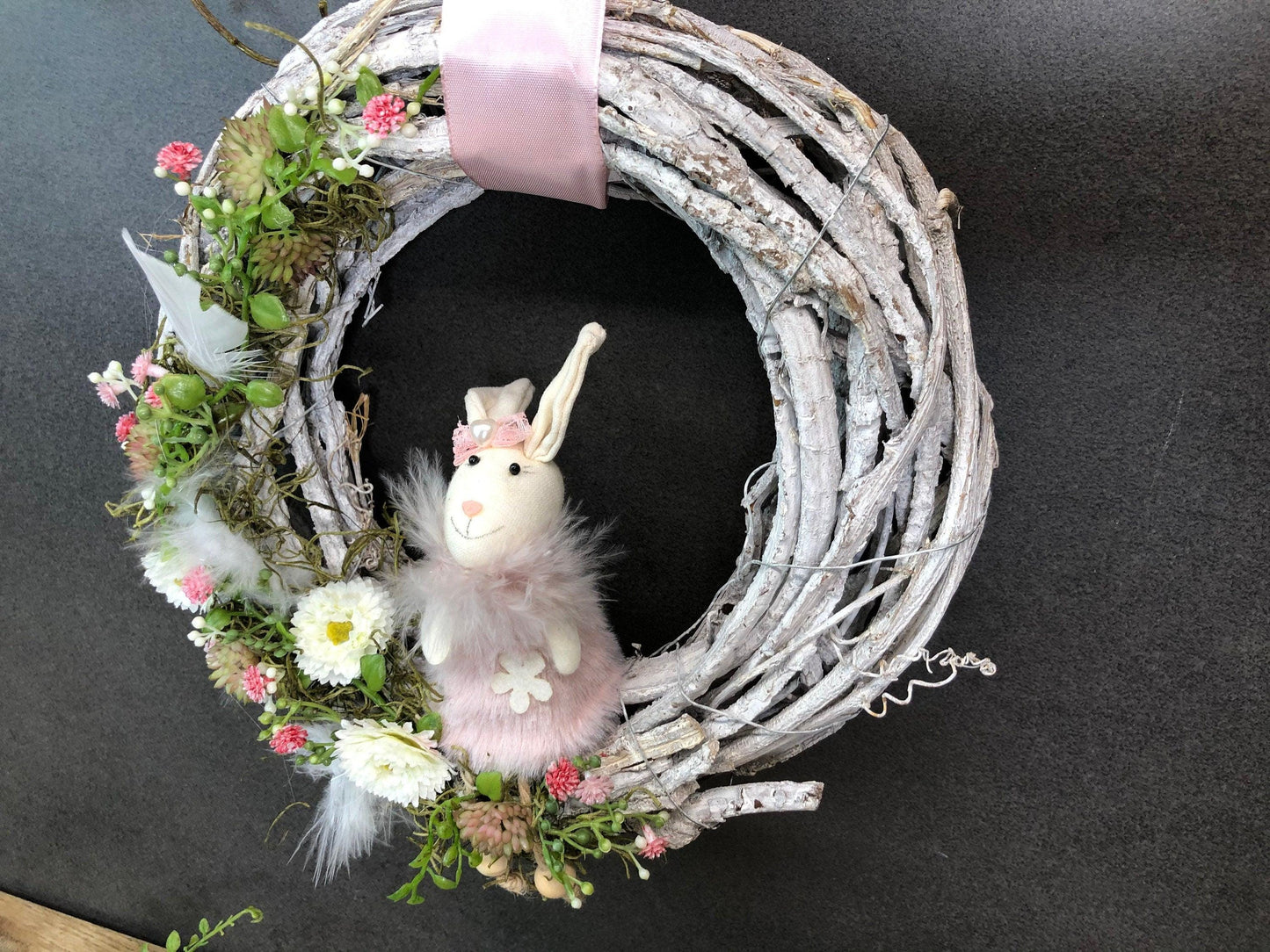 Frühlingskranz Haustür Seidenblumen – Osterkranz mit Hasen & Maiglöckchen – Türkranz – SarahsFlowerStudio