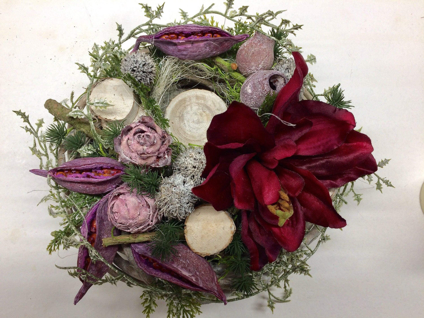 Grabgesteck Gesteck Grab Allerheiligen mit Kerze 22cm Grabdeko Grabdekoration Allerheiligen – handgemacht aus Seiden- und Kunstblumen, langlebig & pflegeleicht von SarahsFlowerStudio