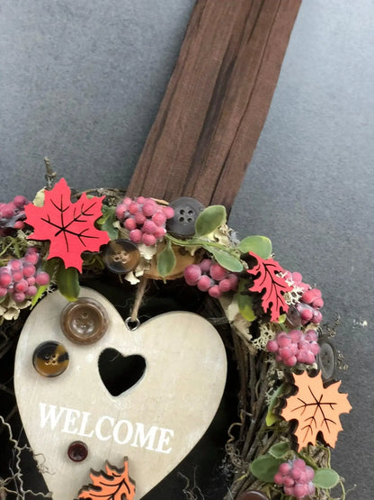Türkranz 22cm Türdeko Türschmuck Herz Welcome Modern Tür Schmuck Herbst herbstlich ganzjährig Herbst – handgemacht aus Seiden- und Kunstblumen, langlebig & pflegeleicht von SarahsFlowerStudio