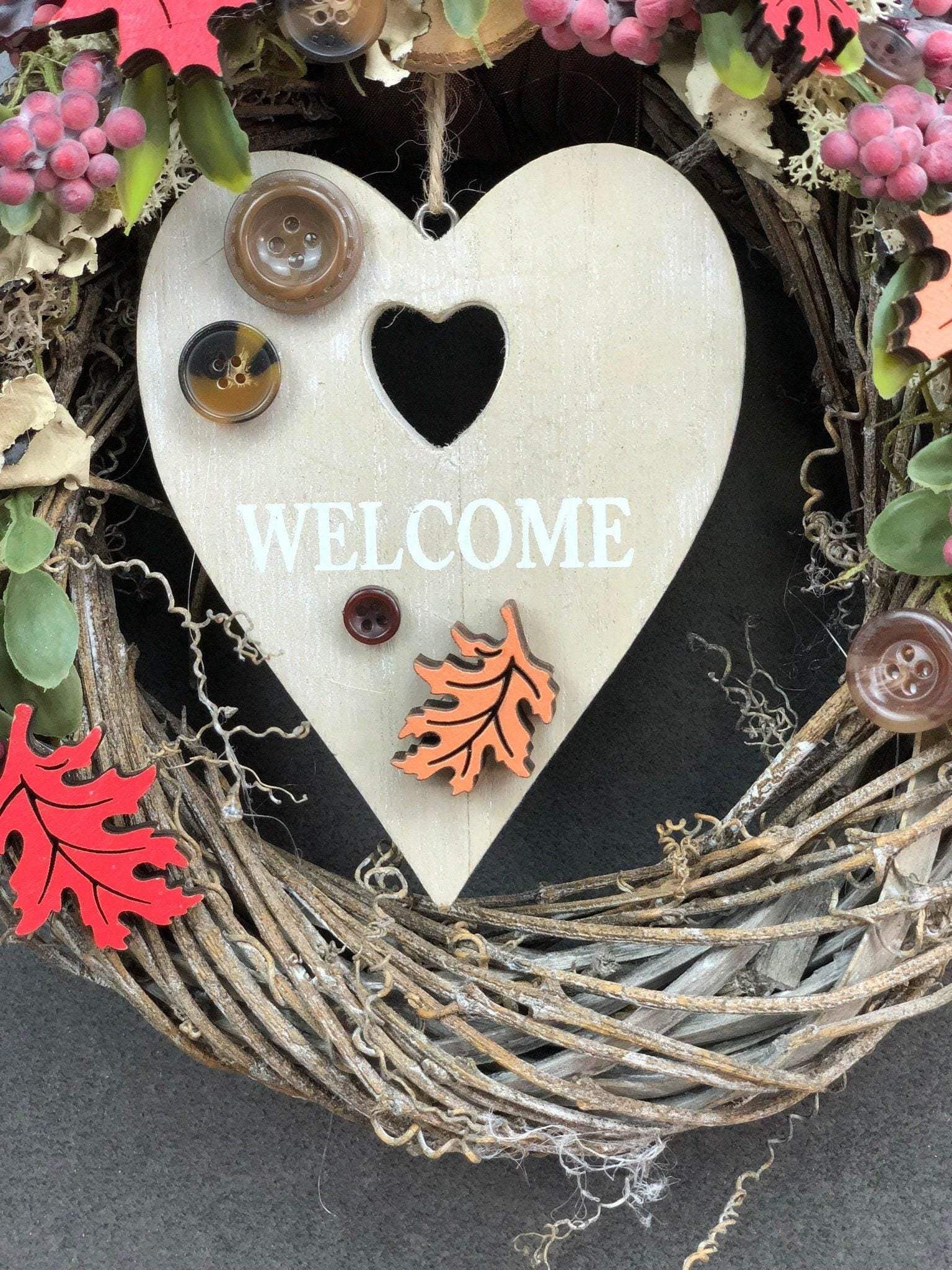 Türkranz 22cm Türdeko Türschmuck Herz Welcome Modern Tür Schmuck Herbst herbstlich ganzjährig Herbst – handgemacht aus Seiden- und Kunstblumen, langlebig & pflegeleicht von SarahsFlowerStudio
