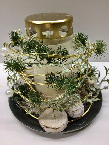 Grabgesteck Florales Windlicht Allerheiligen mit Kerze 20cm Grabdekoration Grabschmuck Allerheiligen – handgemacht aus Seiden- und Kunstblumen, langlebig & pflegeleicht von SarahsFlowerStudio
