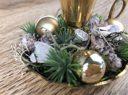 Kerzenteller Kerzenhalter Kerzenständer Vintage Nostalgisch Retro Gold Romantisch – handgemacht aus Seiden- und Kunstblumen, langlebig & pflegeleicht von SarahsFlowerStudio