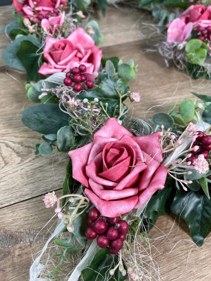Autoschmuck Set 3 Teilig Herz und Schleifen Rose Eukalyptus Autodekoration Autoblumenschmuck Gesteck Hochzeit Kutsche Schmuck Wedding – handgemacht aus Seiden- und Kunstblumen, langlebig & pflegeleicht von SarahsFlowerStudio