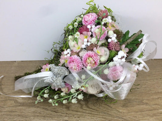 Grabgesteck Grabschmuck Gesteck Herz Moosherz Grabdeko Grabdekoration – handgemacht aus Seiden- und Kunstblumen, langlebig & pflegeleicht von SarahsFlowerStudio