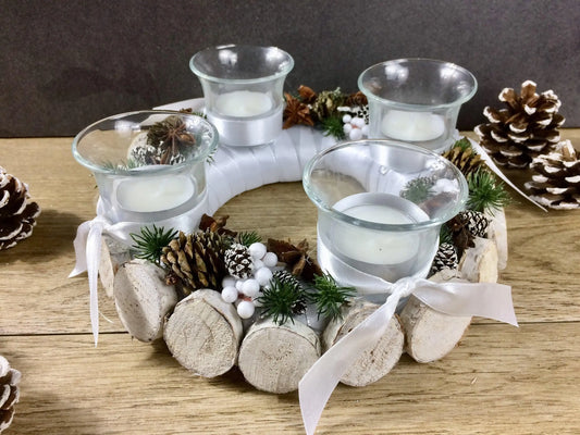 Adventskranz Wunschfarbe Zapfen Birke Wunschfarbe Teelicht Anis Zimt – handgemacht aus Seiden- und Kunstblumen, langlebig & pflegeleicht von SarahsFlowerStudio