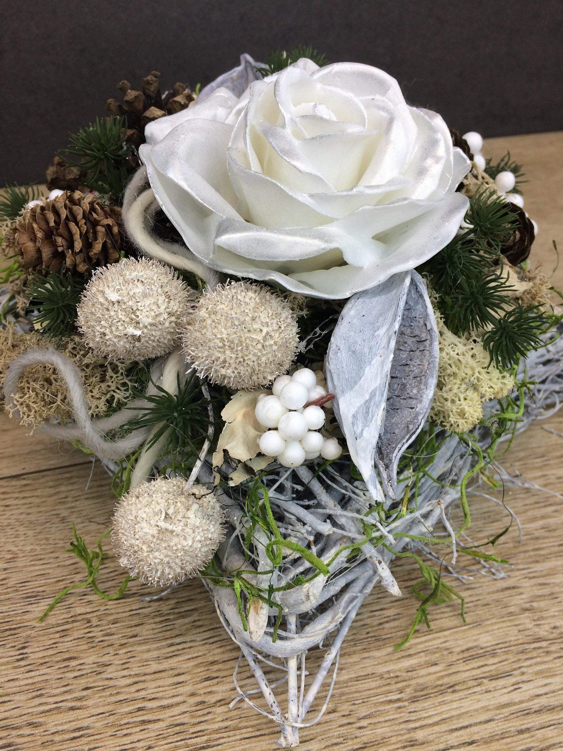 Grabgesteck Allerheiligen Wachsrosen Wachsrose Rose Grabschmuck Kissen Islandmoos Zapfen Exoten Grabdekoration – handgemacht aus Seiden- und Kunstblumen, langlebig & pflegeleicht von SarahsFlowerStudio