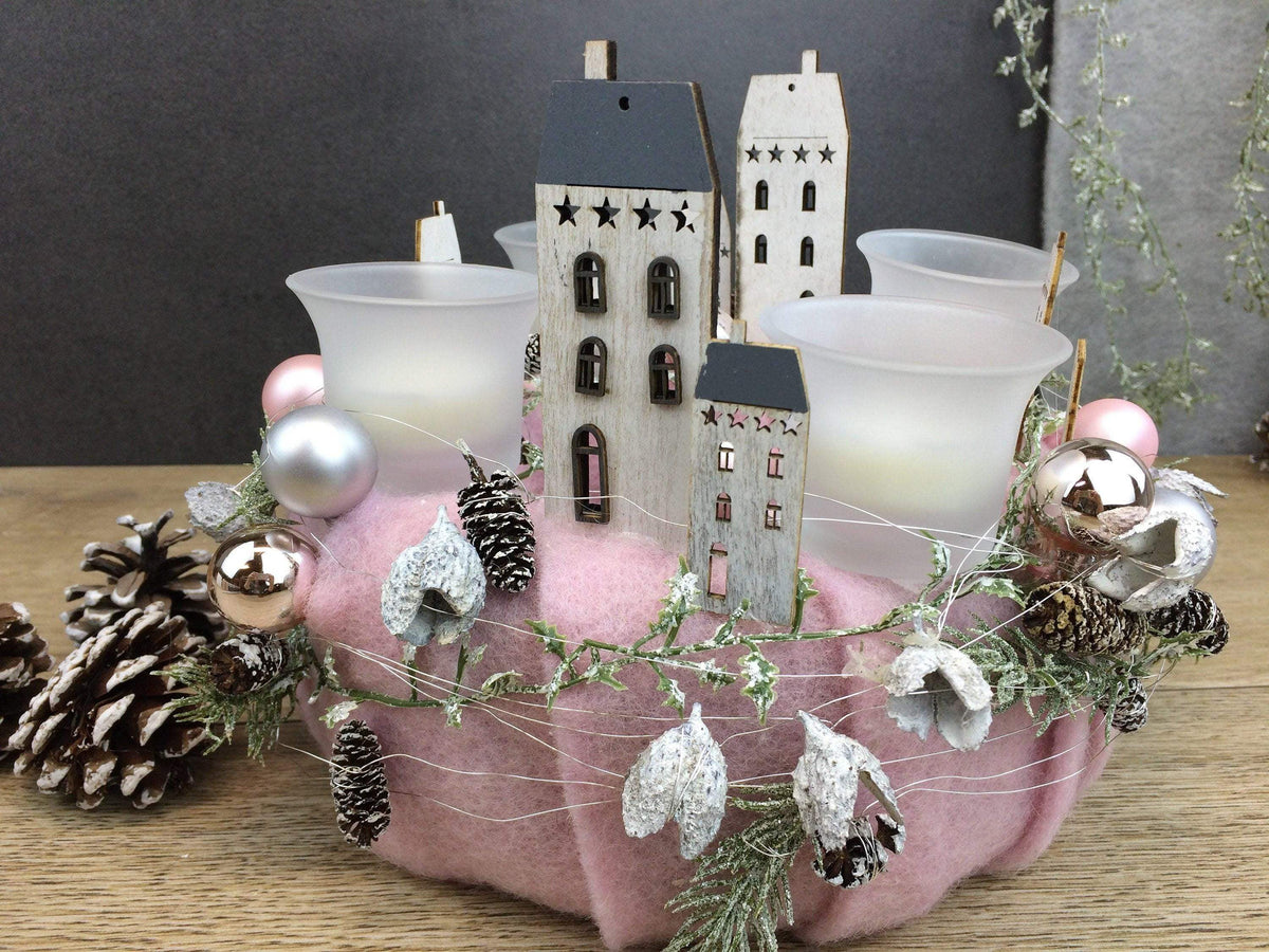 Adventskranz rund mit Häusern – mehrjährig & gemütlich