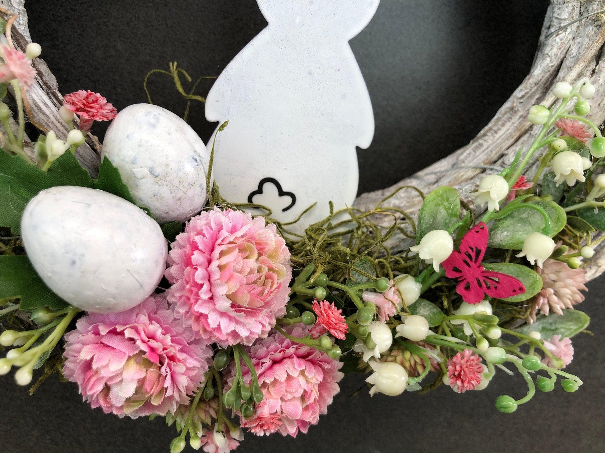 Türkranz Ostern Hasen & Maiglöckchen – Frühlingsdeko Seidenblumen Wunschfarbe – Türkranz – SarahsFlowerStudio
