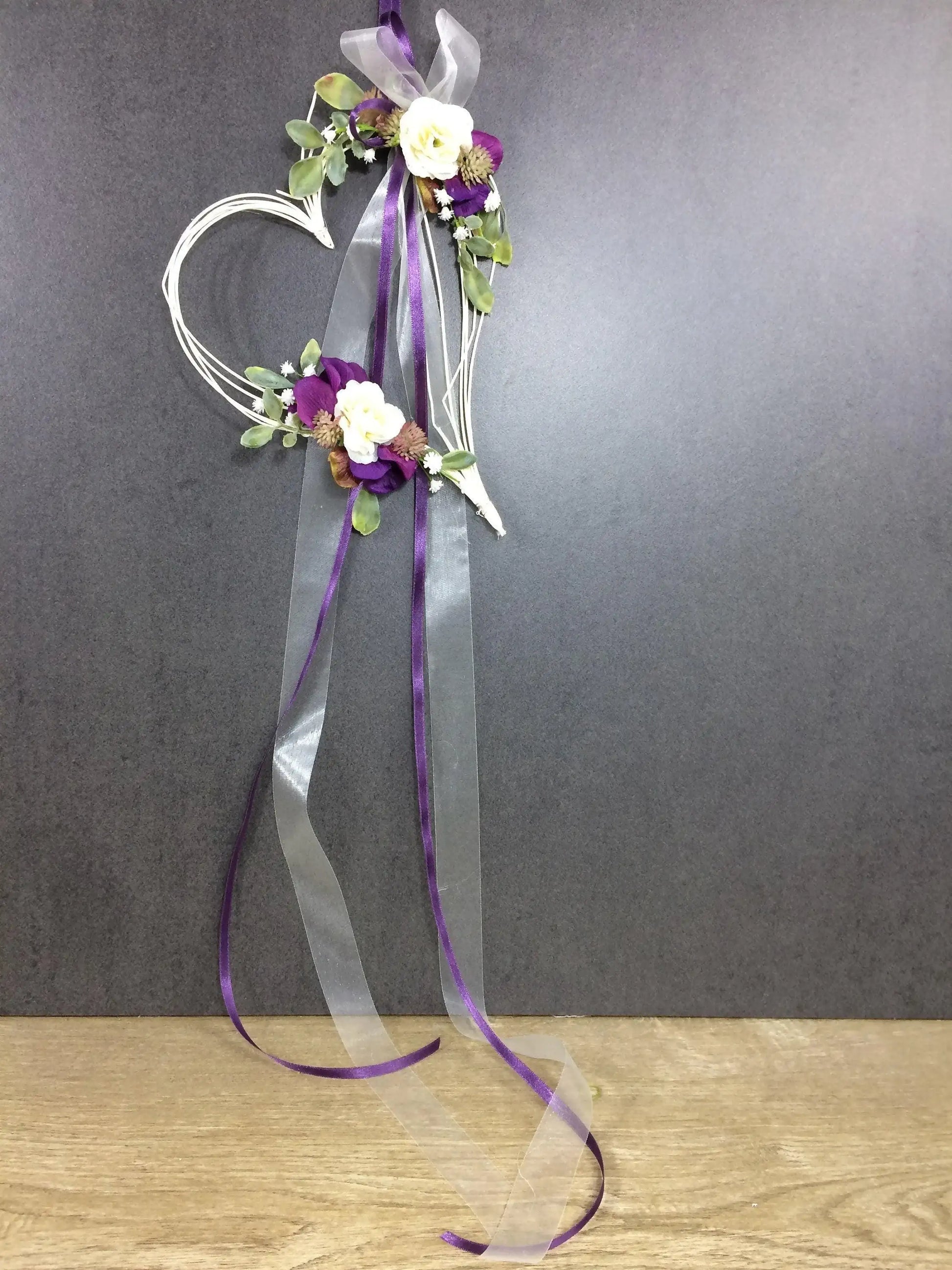 Autoschleife XXL für Seitenspiegel Kirchenbank Wunschfarbe große Schleife Dekoration Blumenschmuck Herz – handgemacht aus Seiden- und Kunstblumen, langlebig & pflegeleicht von SarahsFlowerStudio