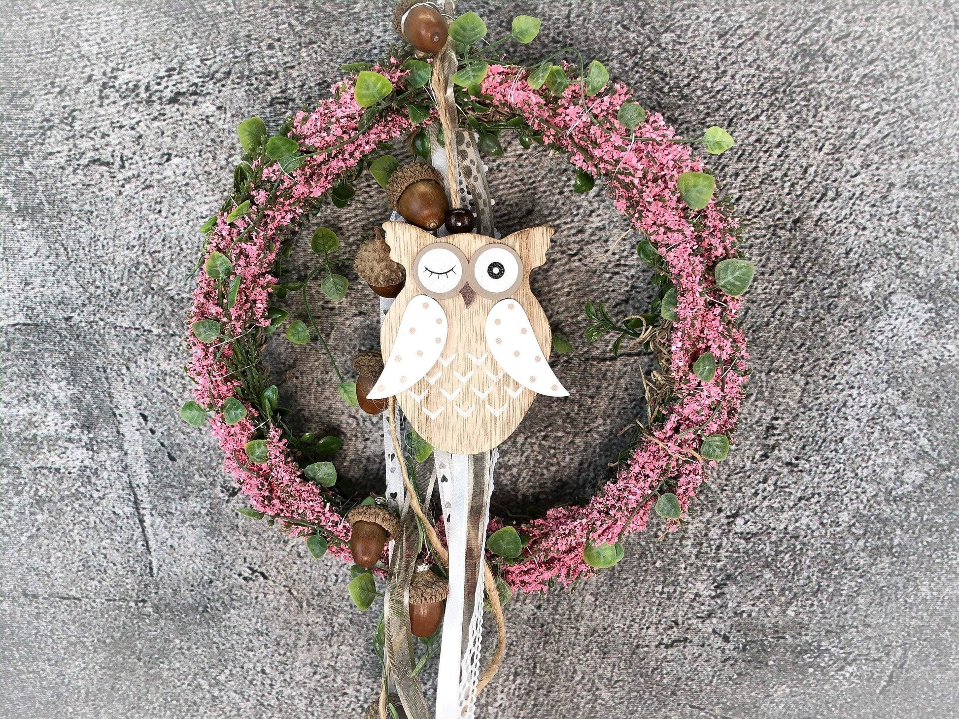 Türkranz Heide Eule Welcome Herbst Herbstlich Türschmuck Modern Wunschfarbe Wunschgröße Tür Schmuck ganzjährig – handgemacht aus Seiden- und Kunstblumen, langlebig & pflegeleicht von SarahsFlowerStudio