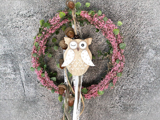 Türkranz Heide Eule Welcome Herbst Herbstlich Türschmuck Modern Wunschfarbe Wunschgröße Tür Schmuck ganzjährig – handgemacht aus Seiden- und Kunstblumen, langlebig & pflegeleicht von SarahsFlowerStudio