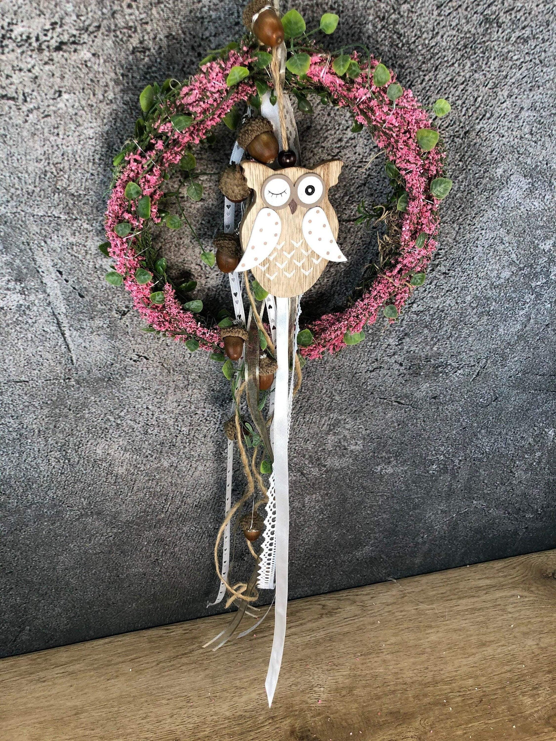 Türkranz Heide Eule Welcome Herbst Herbstlich Türschmuck Modern Wunschfarbe Wunschgröße Tür Schmuck ganzjährig – handgemacht aus Seiden- und Kunstblumen, langlebig & pflegeleicht von SarahsFlowerStudio